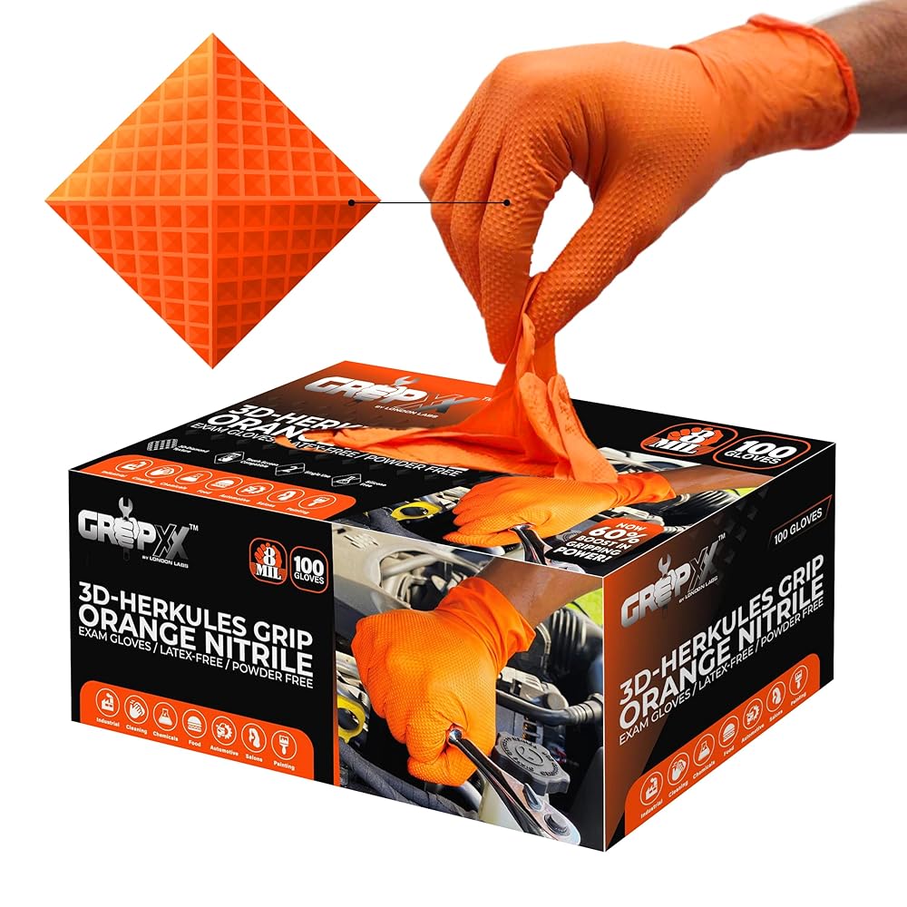 GRIPXX Herkules Grip Heavy Duty 8Mil Orange Nitrile Gloves
